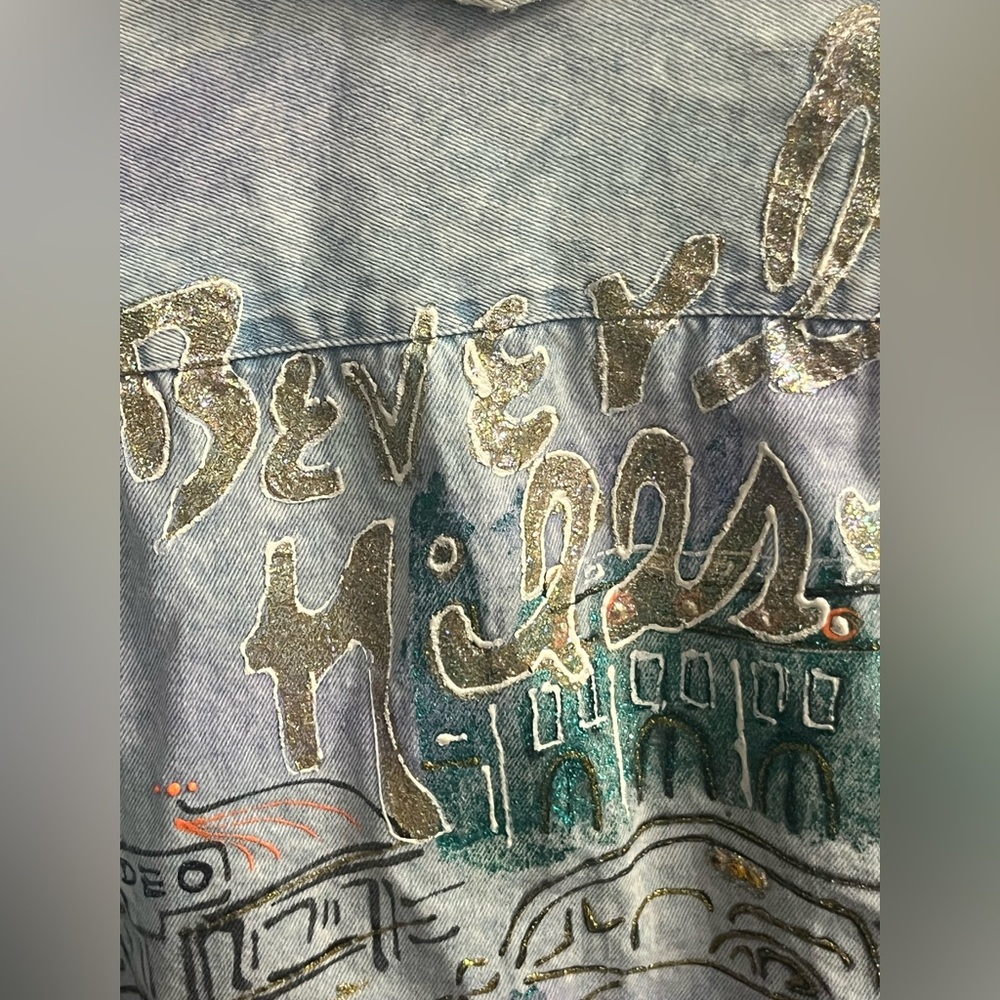 RIO Beverly Hills airbrushed glitter crystals bolero crop jean denim jacket 1990 - Picture 8 of 11
